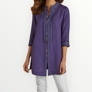 Soft Surroundings Tunic Top Women's Linen Desert Boho Embroidered India NEW